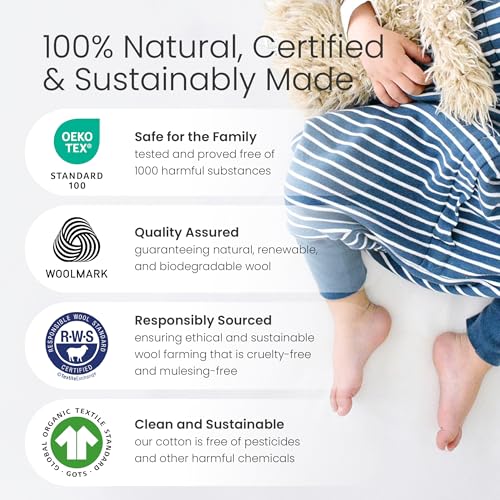 Woolino 4-Season Baby Sleep Bag with Feet Opening - Organic Cotton & Merino Wool, 6-18 Months, Teddy Bear Variant