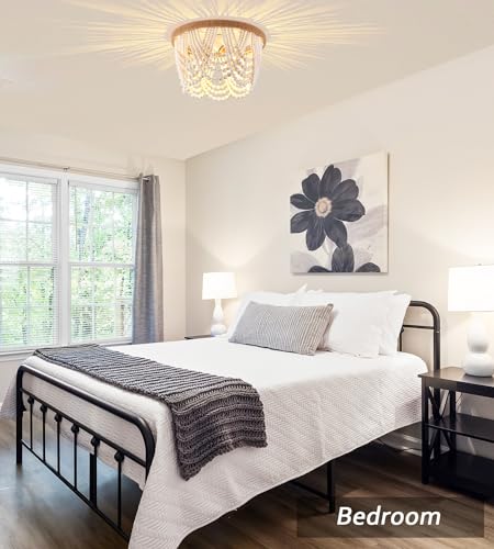 Capslpad White Beaded Flush Mount Ceiling Light Antique Rustic Mini Chandelier 3-Light