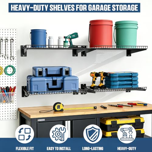 FOFARY 2-Pack Black Garage Wall Shelves 24x16.5 Inches Heavy Duty Storage