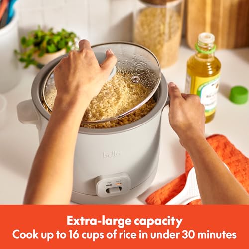 BELLA 16-Cup Rice Cooker & Steamer with Oatmilk Variation, Food Steamer