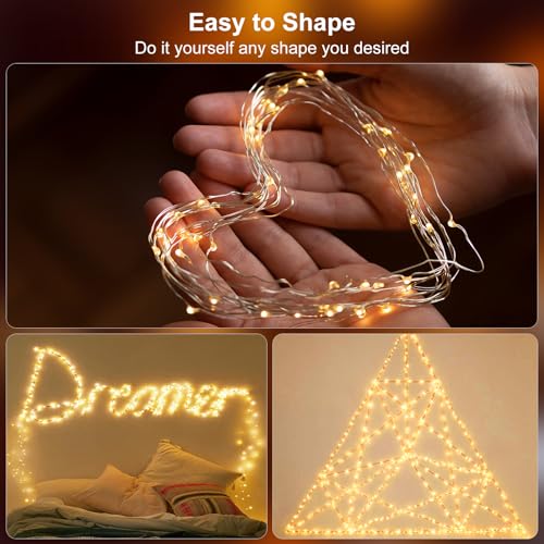 Timer Fairy Lights Battery Operated 2 Pack 16.4Ft 50 LEDs Silver Copper Wire Twinkle String Lights with Timer 5 Lighting Modes for Christmas Bedroom Wedding Parties Holiday Decorations (Warm White)