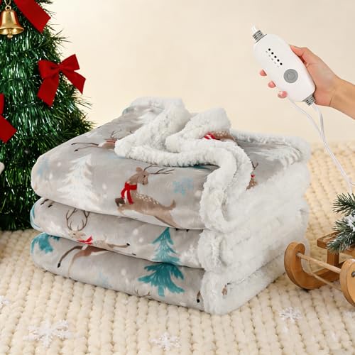 TICOO Christmas Reindeer Electric Heated Blanket Throw 50x60 with 5 Settings