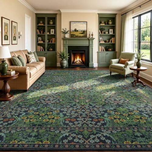 Lofus Washable Rugs for Living Room, Botanical Print Carpet Green 9 x