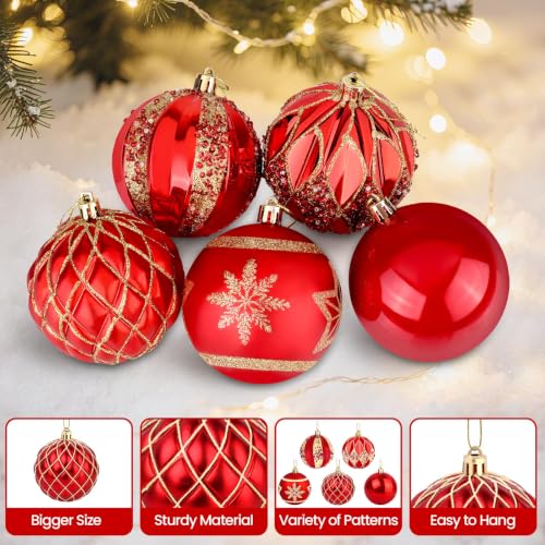 EverMerry Red & Gold Christmas Ornaments Set 12-Pack - 3.1 Inch Holiday Balls with Variety