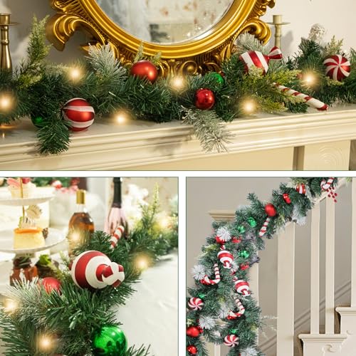 VCUTEKA 6FT Candy Cane Lighted Christmas Garland w/ 25 LED Lights for Indoor/Outdoor