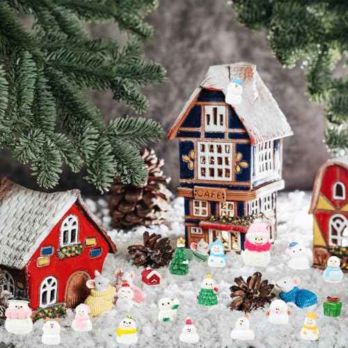 DIYASY 50 Pcs Snowman Miniature Figurines, Christmas Mini Crafts Resin Snowman Ornaments Kit for DIY Xmas Fairy Garden Snow Globes Decor Village Accessories