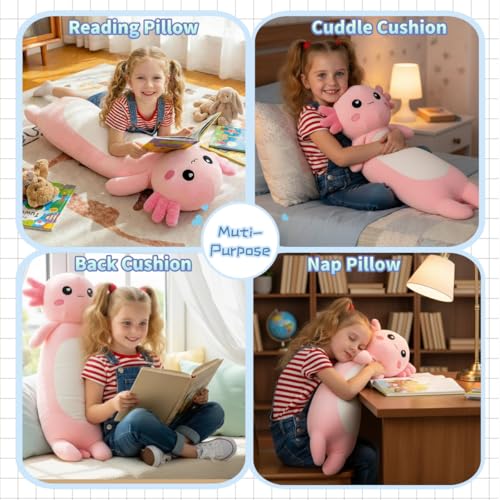 Pink Axolotl Plush Pillow - 39.37 Inch Long Soft Stuffed Animal Gift for Kids & Adults