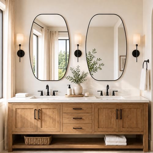 Pocetry 24x36 Inch Matte Black Capsule Bathroom Vanity Mirror - Vertical or Horizontal