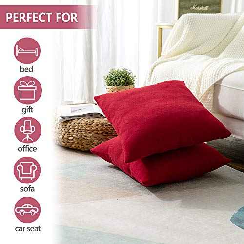 Stellhome New Year/Christmas Decorations Red Throw Pillow Covers 18 x 18 inch Square Soft Cushion Covers for Bed Couch Sofa Bench, Pack of 2