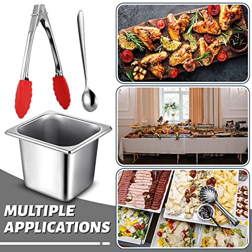 Rtteri 22-Piece 1/6 Size Deep Stainless Steel Hotel Steam Table Pan Set with Tongs & Spoons