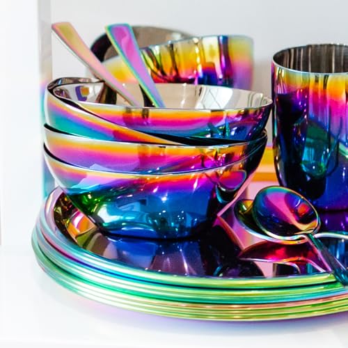 Kids Snack Bowls Set of 4 - 12 oz Rainbow Stainless Steel Toddler Food Bowls