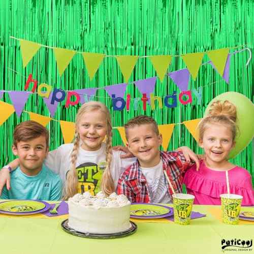 Football Party Decorations Green Streamers - Thicken 2 Pack 3.2 x 8.2 FT - Tinsel Foil Fringe Curtains Party Backdrop for Birthday, Dinosaur, Christmas, Jungle, Golf Party Decorations