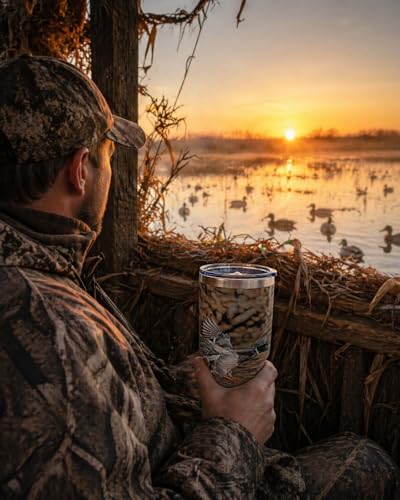 Duck Hunting Tumbler 30oz Gift Set with Leather Wallet & Pocket Tool - Mallard Edition