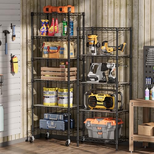 SINGAYE 5-Tier Adjustable Metal Pantry Shelf Black, 11.8"D x 17.3"W x 57.2"H