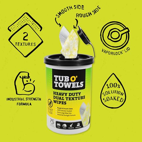 Tub O' Towels Heavy-Duty Multi-Surface Cleaning Wipes - Pack of 2, 75 XL 10x12" Degreaser