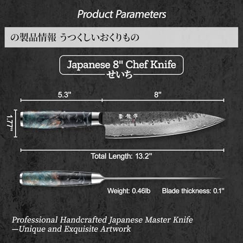 8-Inch Japanese Chef Knife - Razor Sharp Hand-Forged Damascus VG10 Steel