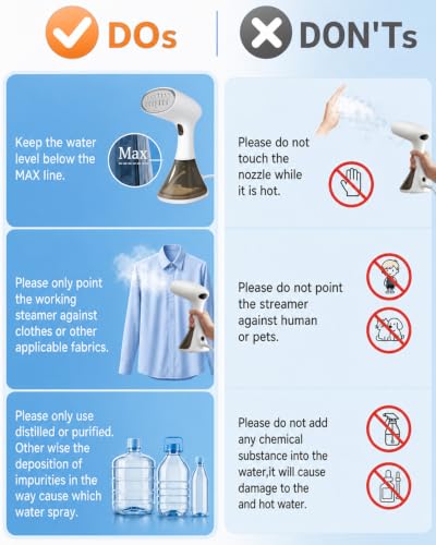 GEEZO 1600W Handheld Garment Steamer with White Water Tank, Portable Clothes Iron