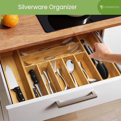 Natural Expandable Bamboo Drawer Organizer 7-9 Slots - Purawood 2 Pack