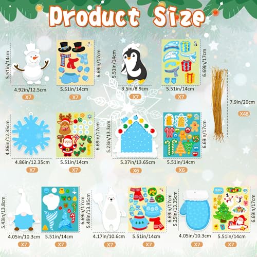 GuassLee Christmas Crafts Ornament Making Kit for Kids - 28pcs DIY Christmas Cutouts with Snowman Snowflake Penguin Gnome Xmas Stickers for Tree Decorations Xmas Winter Party Favors Supplies