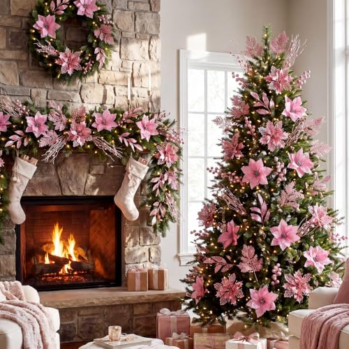 52 Pcs Christmas Picks and Sprays Artificial Floral Pick, Pink