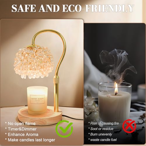 Hisummer Gold Candle Warmer Lamp with Crystals & Timer, Dimmable Electric Wax Warmer