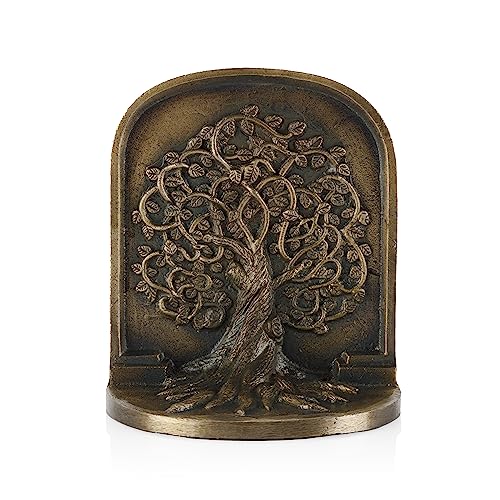 CRAFTSMAN ROAD Tree of Life Bookends Antique Brass Cast Iron Decorative Shelves Gift