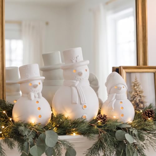 Arrowbash 3-Pack Terracotta Snowman Figurines Ceramic Christmas Decor