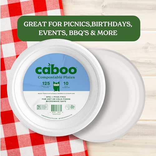 Disposabe Bamboo Paper Plates 125 Pack - 10 Inch Eco-Friendly, Biodegradable Party Tableware