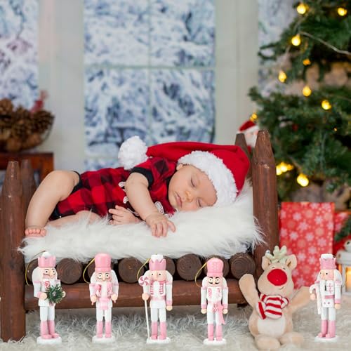 Jetec 10 Pcs Cute Christmas Nutcracker Ornaments - Pink Styles