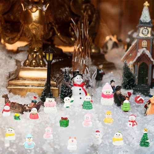 DIYASY 50 Pcs Snowman Miniature Figurines, Christmas Mini Crafts Resin Snowman Ornaments Kit for DIY Xmas Fairy Garden Snow Globes Decor Village Accessories