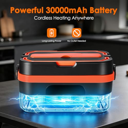 RONROX Black Orange Portable Cordless Heated Lunch Box 6-Cup Food Warmer, 30000mAh