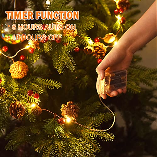 Rocinha 7.2 Ft Battery-Operated Christmas Garland with Lights, Pinecones & Berries
