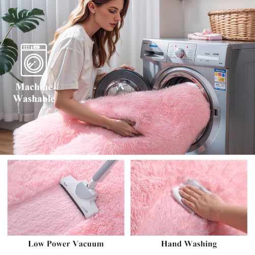 Pink Fluffy 9x12 Area Rug for Bedroom & Living Room - Soft Washable Shag