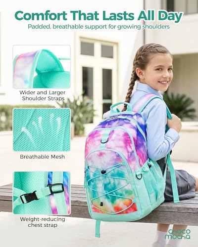 Girls School Backpack Set with Lunch Box - Tie Dye Teal, 18 Inch, 3 Pcs