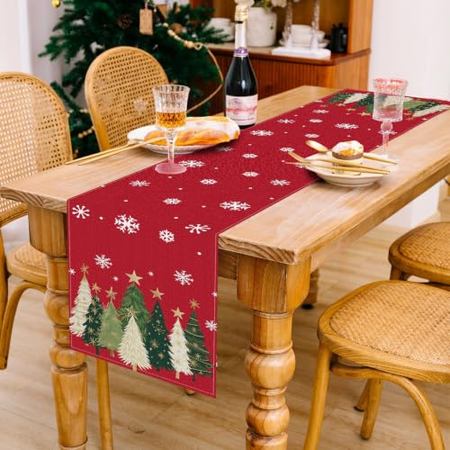 Bloss Christmas Table Runner 13 x 48 inches – Red, Linen-Cotton, Easy Clean