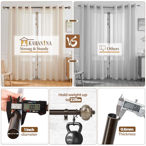 Adjustable 1-Inch Curtain Rods for Windows 72-144 Inches - Bronze Finish