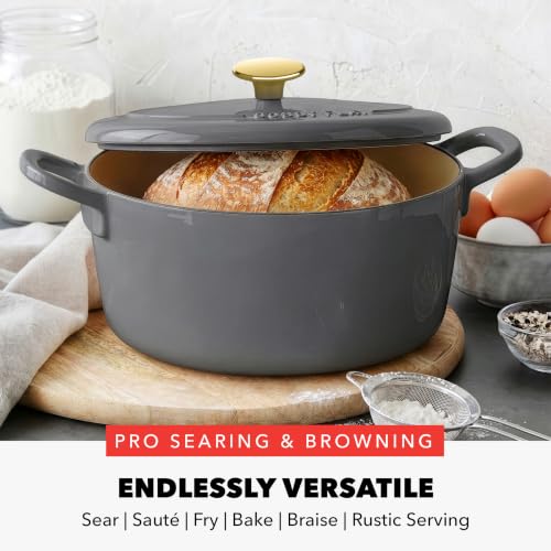 GreenPan x Bobby Flay 5.5QT Enameled Cast Iron Dutch Oven Slate Gray - Versatile Cookware with Removable Knob