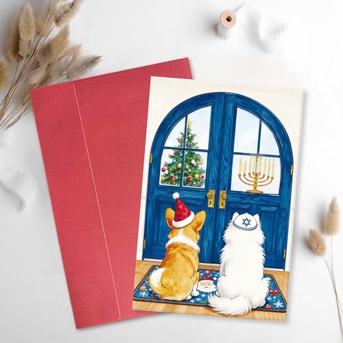 Qiavor Happy Hanukkah Card for Dog Owner – Dog Variation, Funny Interfaith Gift