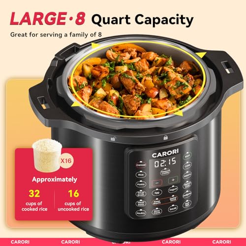 CARORI 8 Qt 1200W 12-in-1 Electric Pressure Cooker Stainless Steel Black