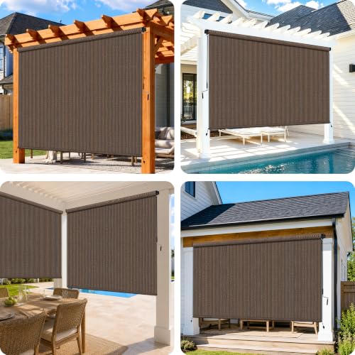 Mocha Outdoor Roller Shade with UV Block & Cordless Operation - 8'W x 8'H, Variation: 96" x 96"