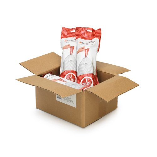 Brabantia PerfectFit Trash Bags (Size J/5.3-6.6 Gal) Thick Plastic Trash Can Liners with Drawstring Handles (120 Bags)