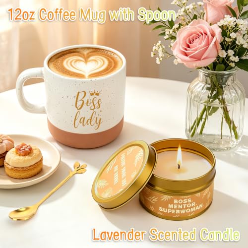 Boss Lady Mug Gift Set - 12oz Ceramic Coffee Cup with Sock, Journal & Card