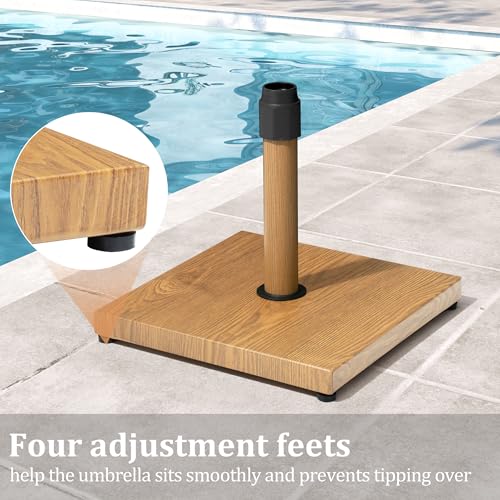 Heavy Duty 45lbs Patio Umbrella Base Stand with Teak Finish - Wind-Resistant Outdoor Support