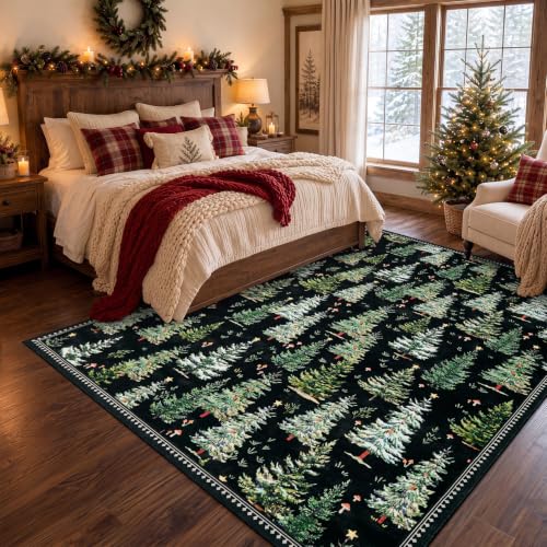 Garvee 5' x 7' Christmas Rug – Black, Washable Living Room Rug