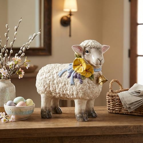 Blue Sky Lamb Figurine - 8 inch Multicolor Spring Tabletop Decor