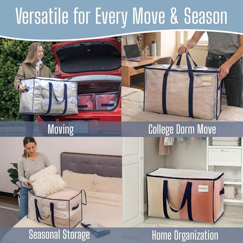 Clear 10 Pack Heavy Duty Moving Bags - Extra Large Reusable Storage for Clothes & Dorms
