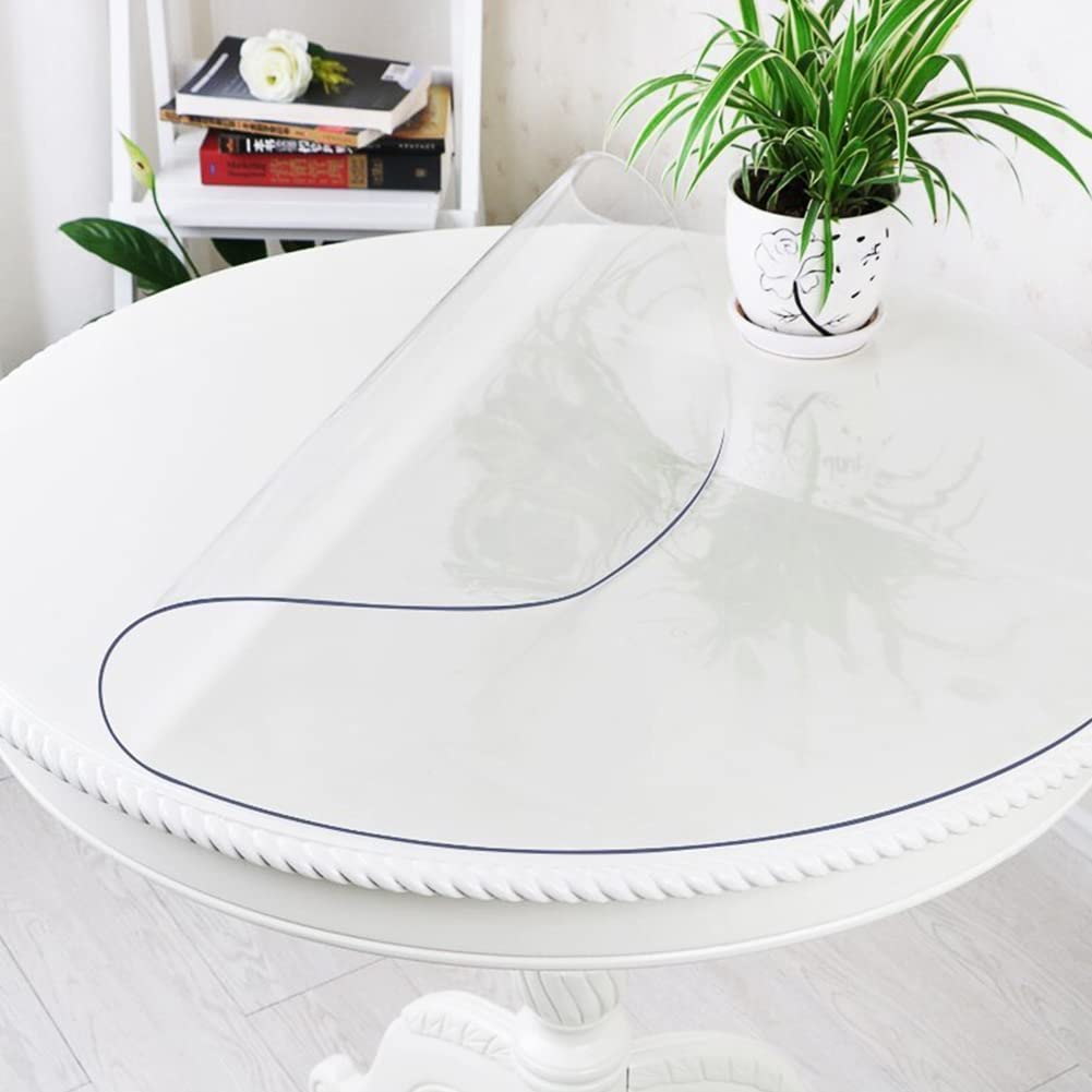LinkGro Multi-Size 43 Inch Dia 1.5mm Thick PVC Clear Table Protector Plastic Tablecloth Table Cloth Wipeable Vinyl Table Top Cover for Dinner Coffee Table Furniture Protector Water Oil Resistant