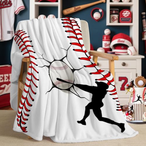 Baseball Blanket for Boys 8-12, Christmas Birthday Fleece Blankets for Men Baseball Lover Gifts, Flannel Fluffy Sofa Couch Bed Baseball Room Decor 60" x 50"