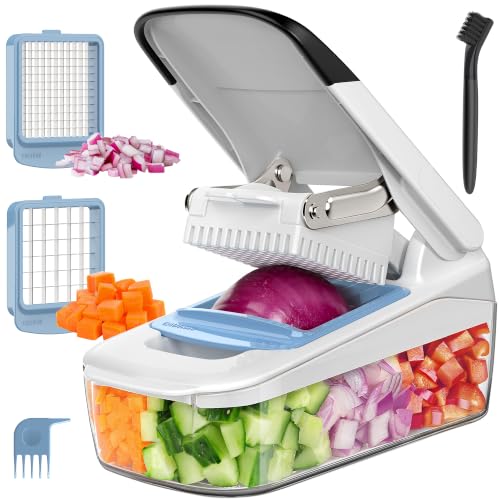 Vegetable Chopper with Container - Manual Onion Fruit Cutter, Rust-Resistant Blades