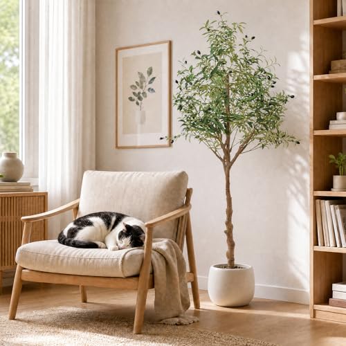 6ft Artificial Olive Tree with Pot - Faux Indoor Tree, Realistic Greenery, Easy Assembly, Perfect for Home & Office Decor (Soft Green / 1)
